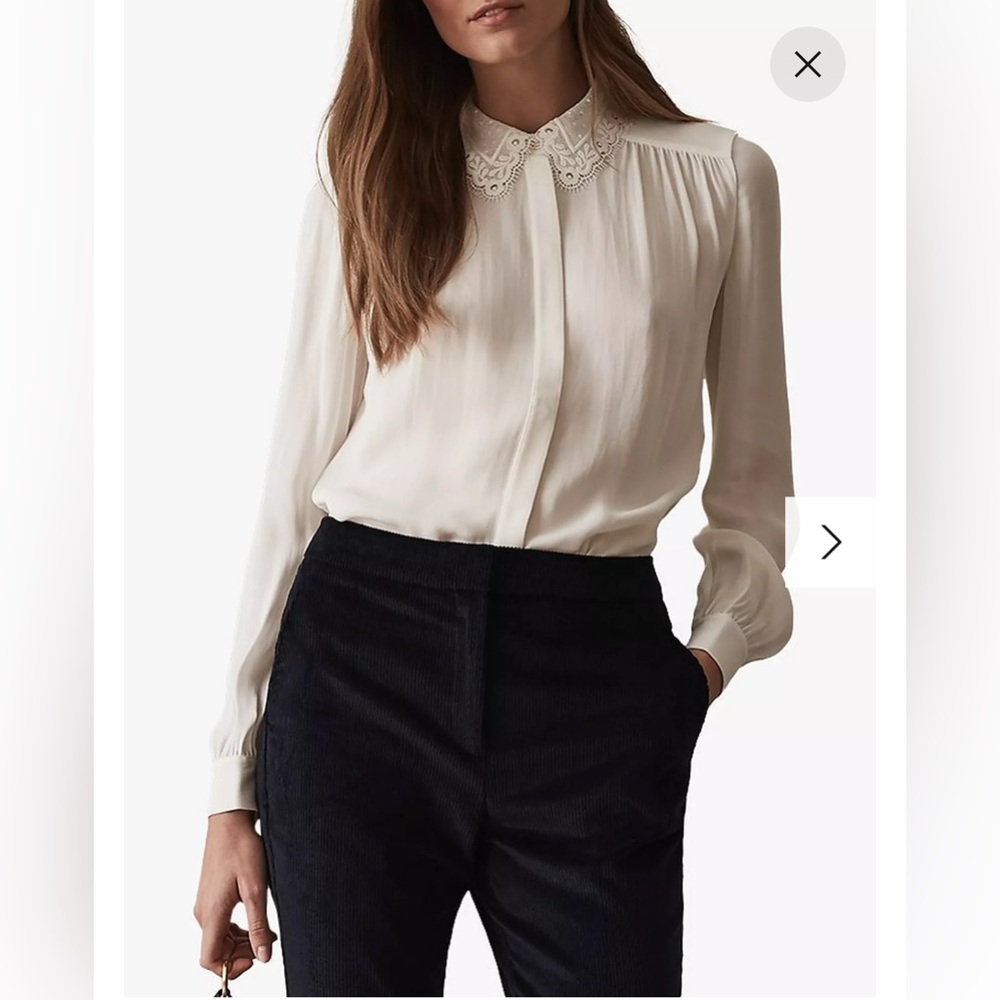 Reiss Cream Lace Collar Long-Sleeve Blouse - Picture 6 of 12